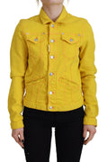 Veste en jean jaune à manches longues avec col de la marque Dsquared², vue de face, détails du tissu et du col visibles.