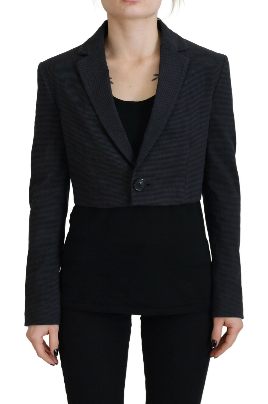 Veste blazer courte en coton noir de Dsquared², avec boutons et coupe élégante, vue de face.