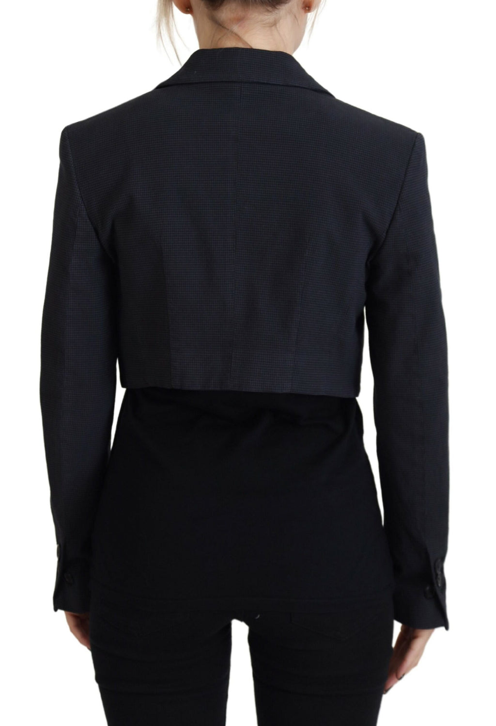Veste blazer courte en coton noir de Dsquared², avec boutons et coupe moderne, portée sur un mannequin.