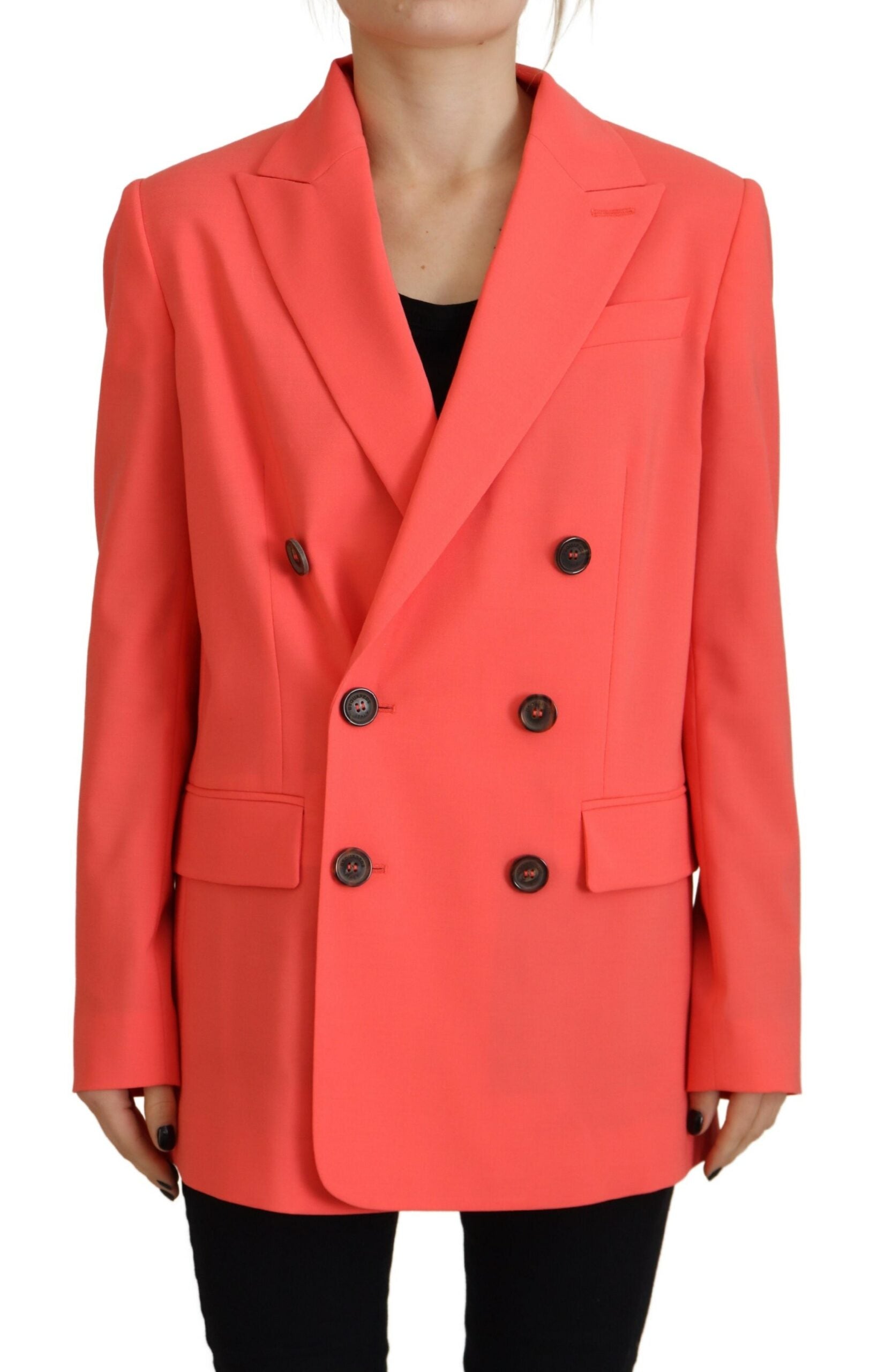 Veste blazer double boutonnage rose Dsquared² en laine, ajustée avec col à revers et poches latérales élégantes.