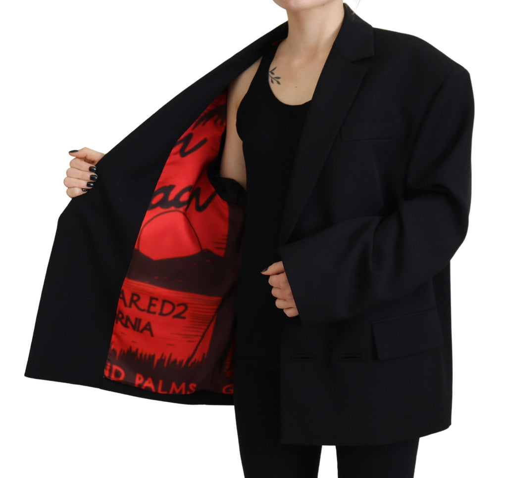 Veste blazer noire à double boutonnage Dsquared², manteau élégant avec col classique et coupe ajustée.