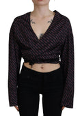 Chemisier cropped noir en polyester avec logo imprimé de Dsquared², visible avec col et manches courtes.