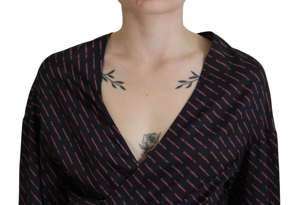 Chemise courte en polyester noir Dsquared² avec logo imprimé, manches longues et coupe moderne.