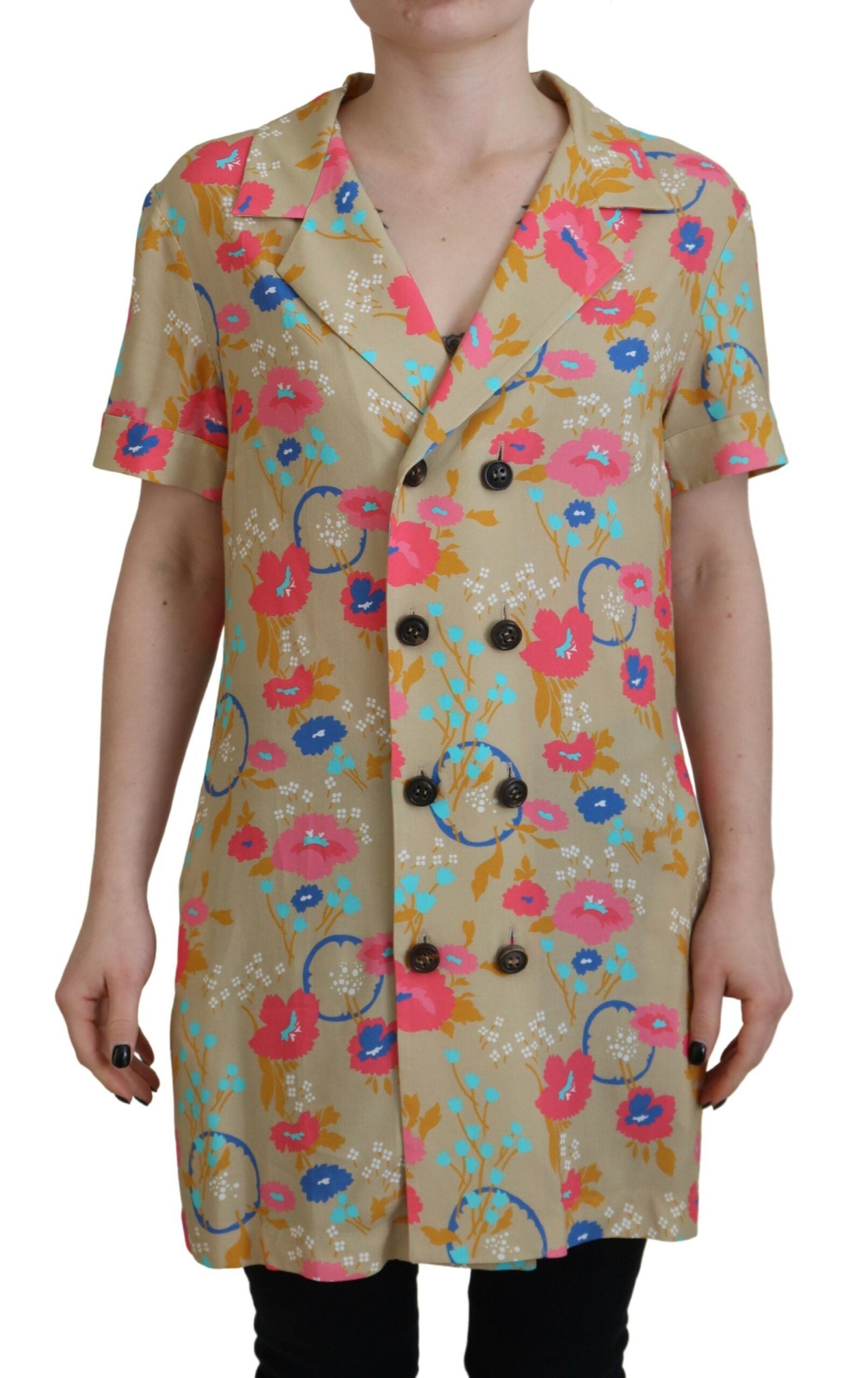 Chemise longue à col et boutons de la marque Dsquared² avec imprimé multicolore, élégante et moderne.