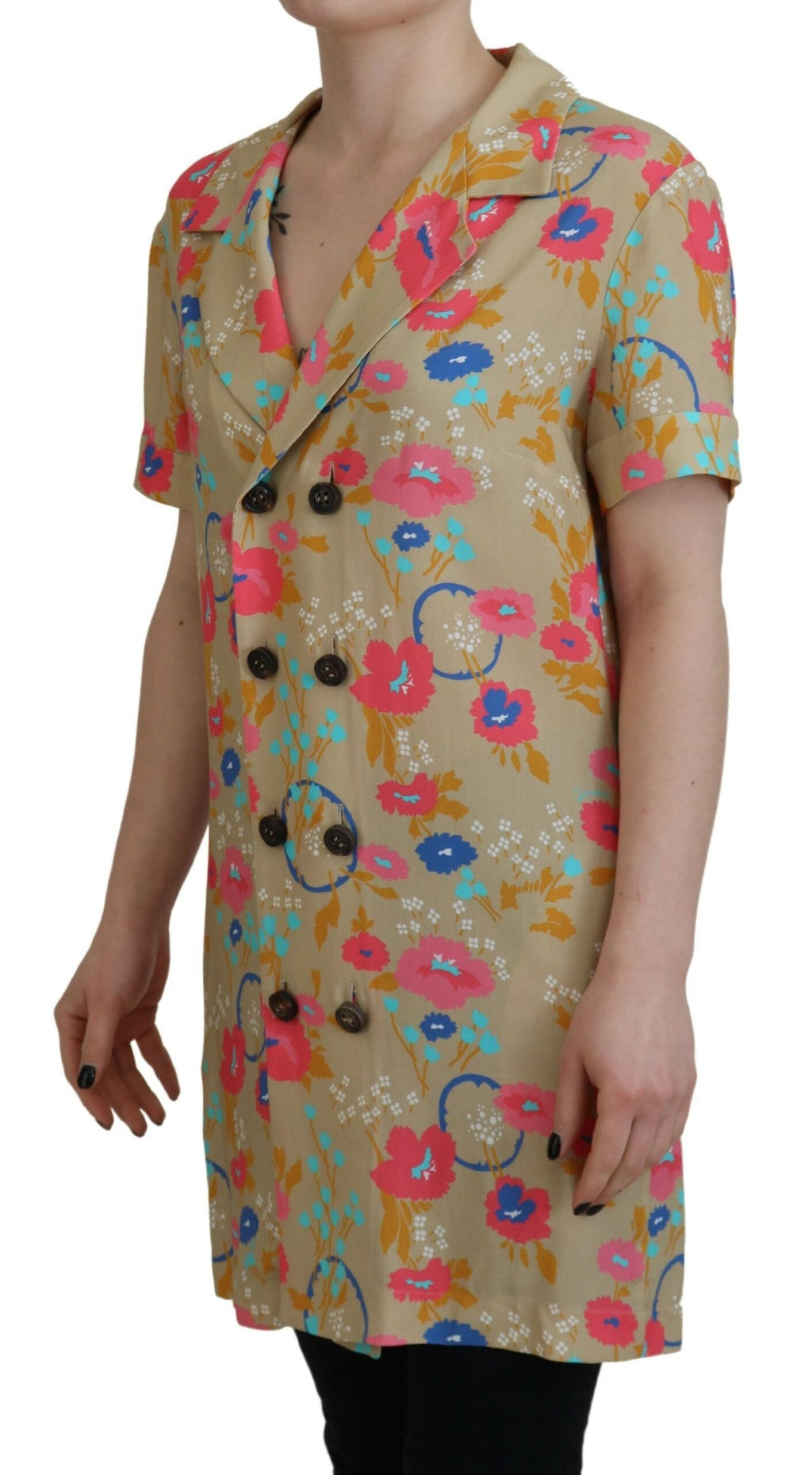 Chemise longue à col avec boutons, motif multicolore, marque Dsquared², blouse élégante en tissu léger.