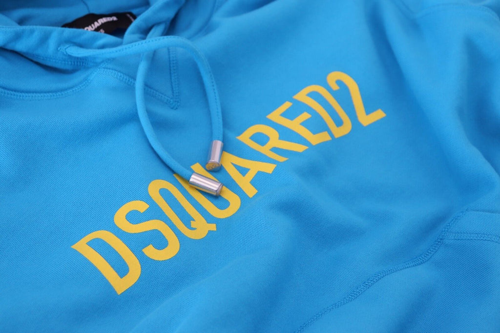 Sweat à capuche en coton bleu avec logo imprimé de Dsquared², style décontracté et confortable.