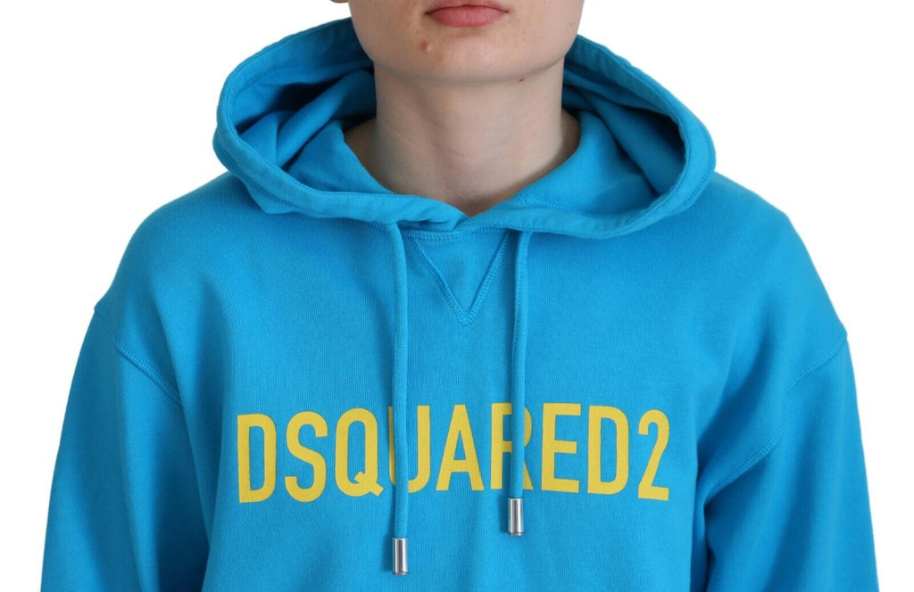 Sweat à capuche en coton bleu avec logo imprimé de Dsquared², vêtement décontracté et confortable.