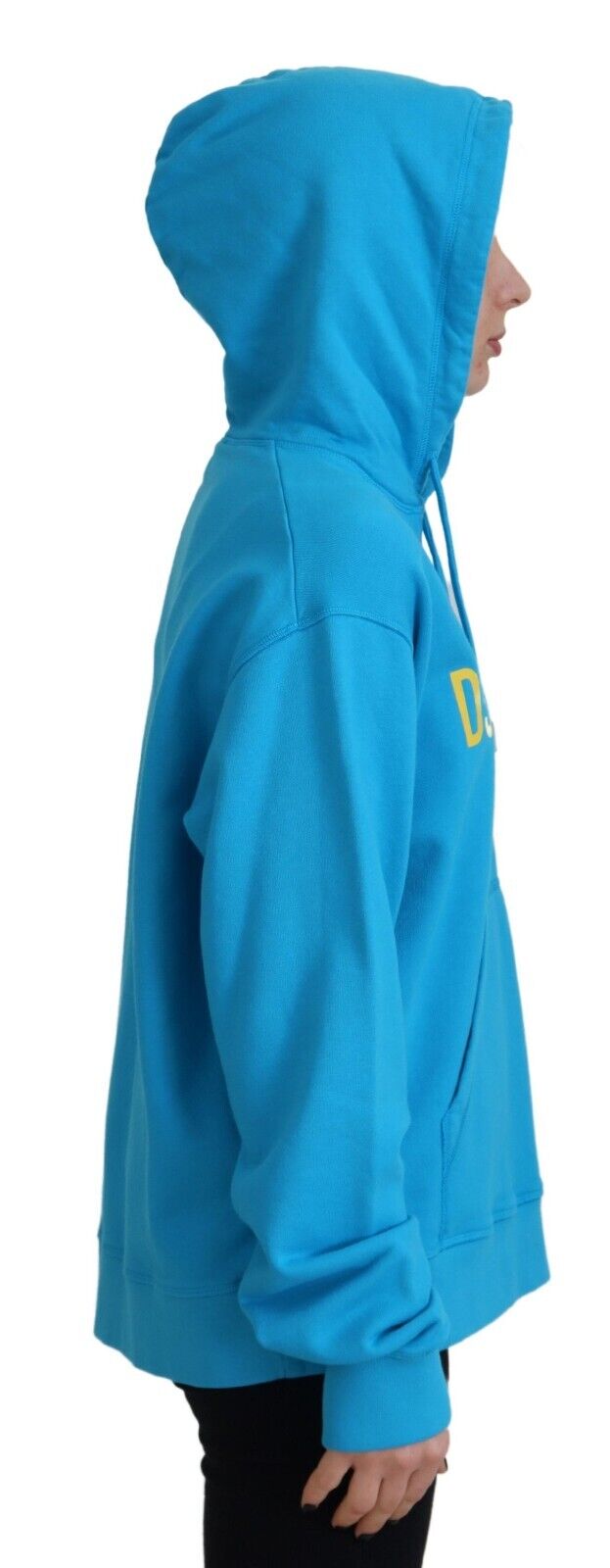 Sweat à capuche en coton bleu avec logo imprimé, sweatshirt Dsquared², vue de face avec capuche et manches longues.