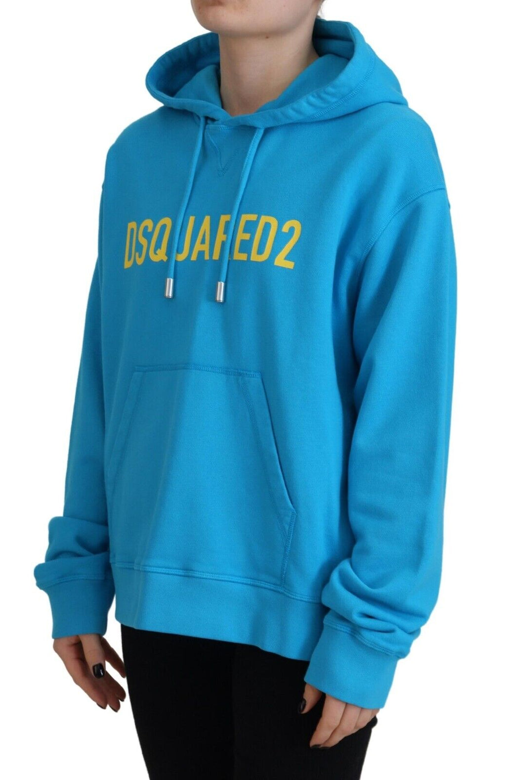 Pull à capuche en coton bleu avec logo imprimé de Dsquared², veste décontractée avec manches longues et poche kangourou.