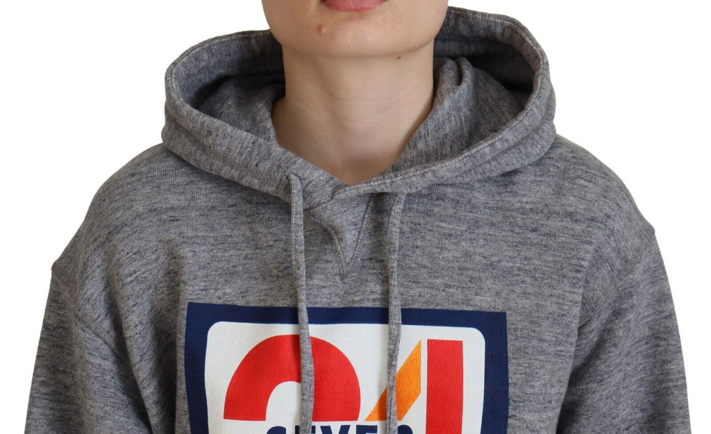 Sweat à capuche gris en coton avec logo imprimé de Dsquared², vêtement décontracté et confortable pour homme.