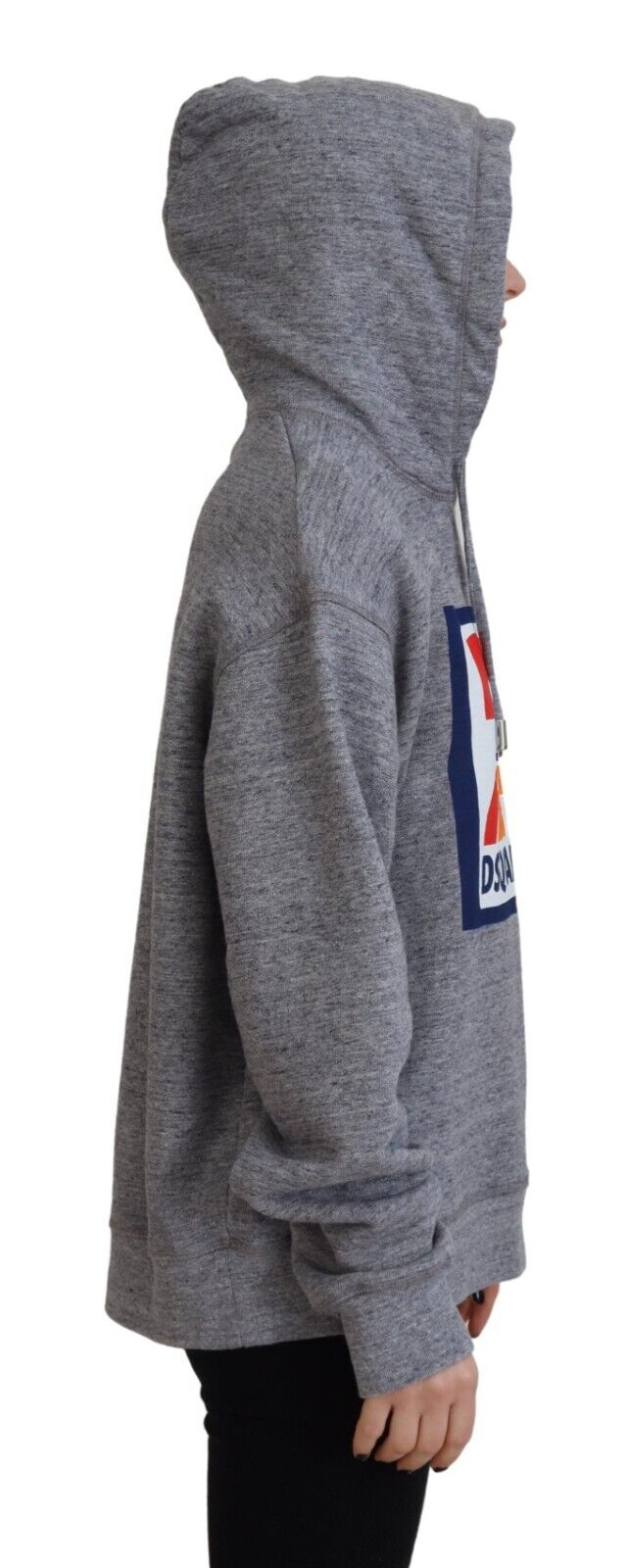 Sweat à capuche gris en coton avec logo imprimé de Dsquared², pull confortable et décontracté, vue de face.