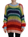Pull ras de cou multicolore en mohair de la marque Dsquared², tricoté, avec motif coloré et texture douce visible sur l'image.