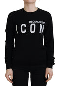 Pull en laine vierge noire Dsquared² avec logo imprimé, manches longues et style décontracté.