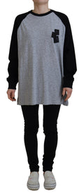 T-shirt décontracté à manches longues en coton noir et gris de Dsquared², style raglan, visible en détail sur l'image.