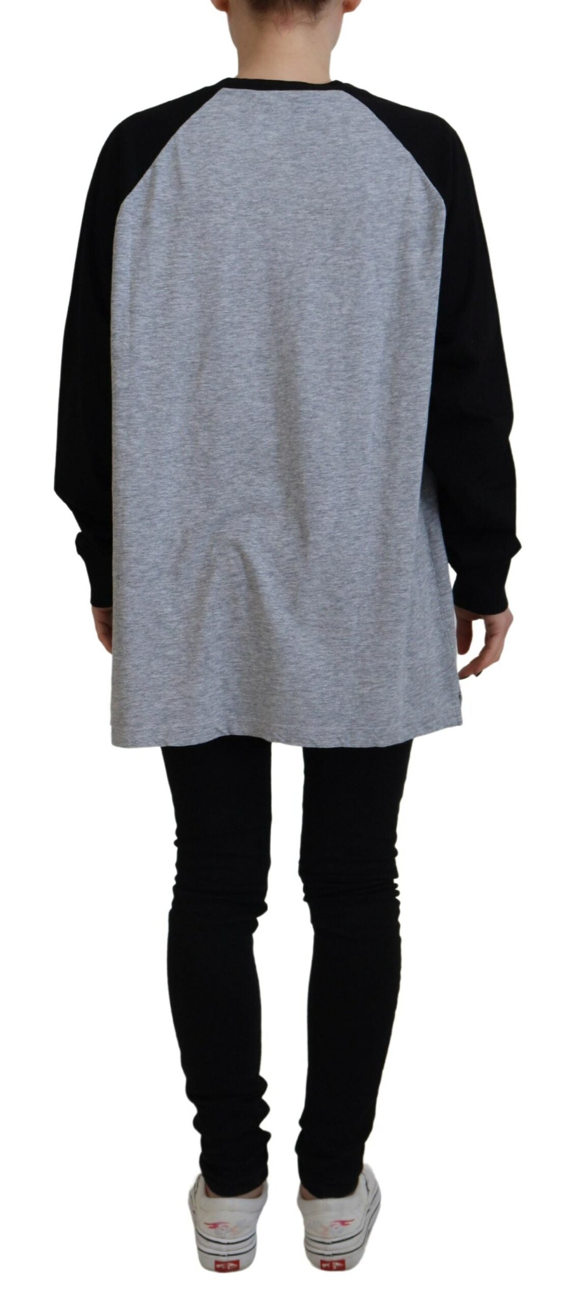 T-shirt casual à manches longues en coton noir et gris de Dsquared², style raglan, pour un look décontracté.