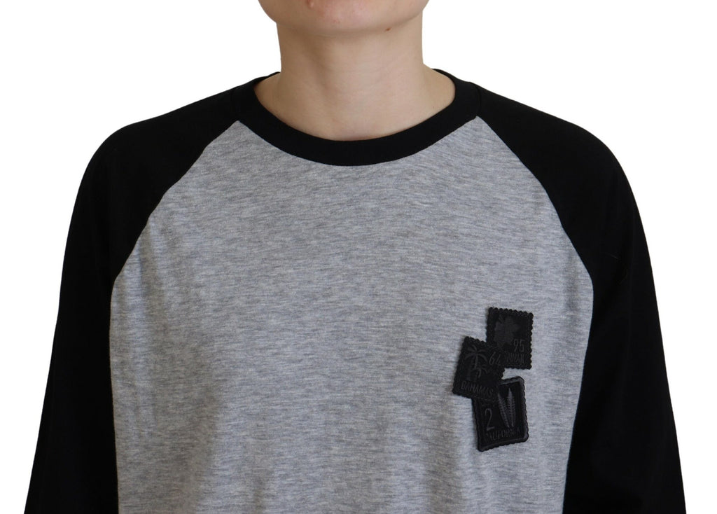 T-shirt casual à manches longues en coton noir et gris de Dsquared², style raglan, pour un look décontracté et tendance.