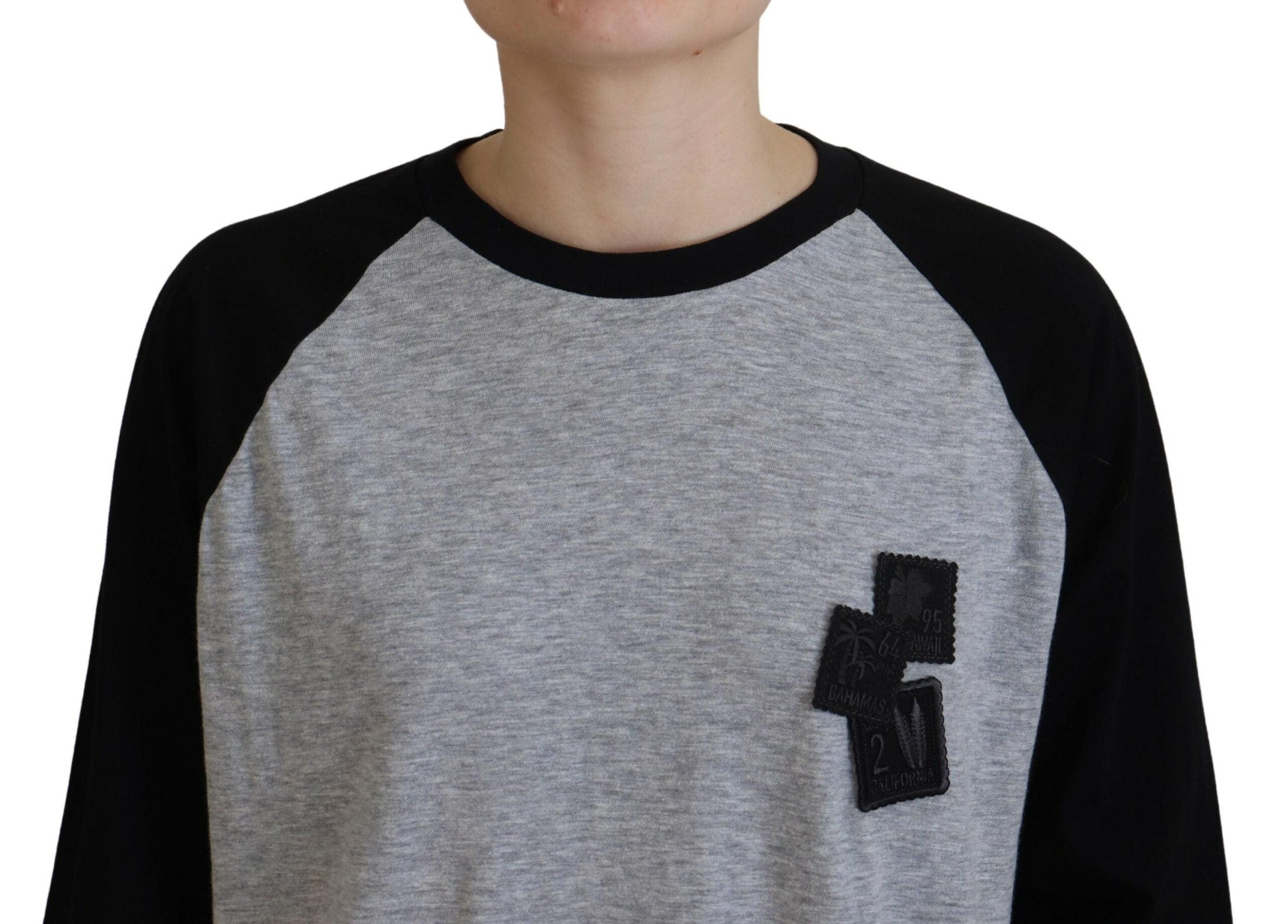 T-shirt casual à manches longues en coton noir et gris de Dsquared², style raglan, pour un look décontracté et tendance.