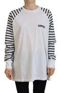 Pull blanc à rayures en coton à col rond à manches courtes de Dsquared², vue de face.