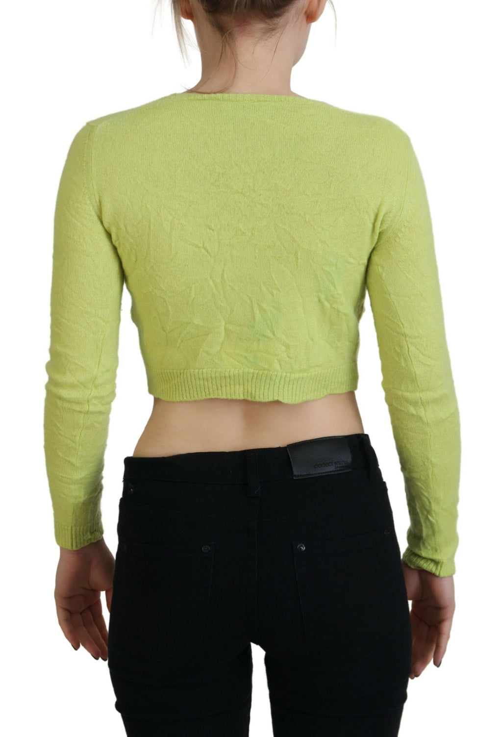 Pull en cachemire jaune vert à manches longues de Dsquared², coupe courte et style élégant pour femme.