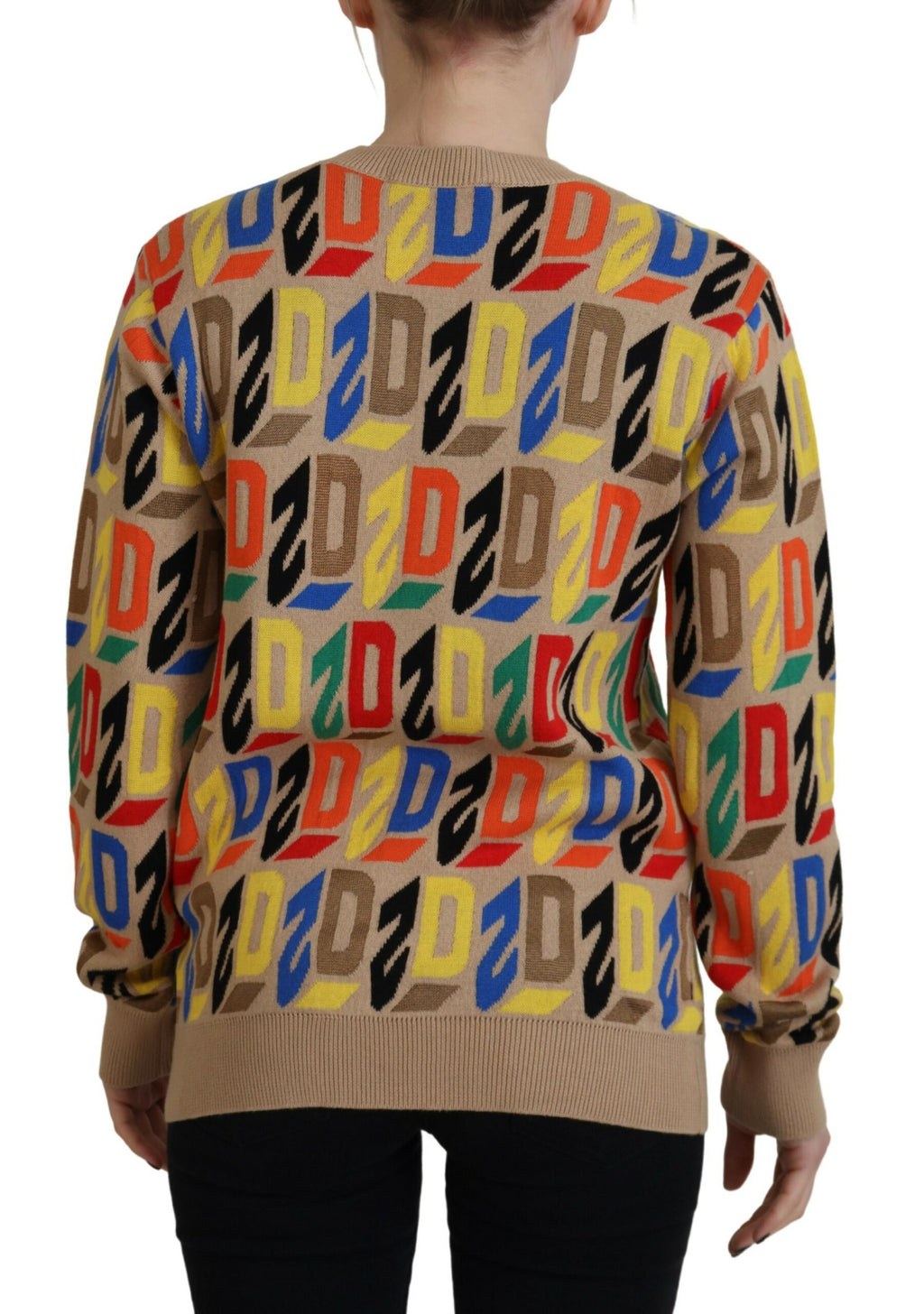 Pull en coton marron à manches longues et col rond avec imprimé, de la marque Dsquared².