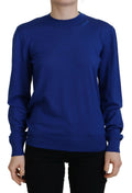 Pull bleu à manches longues et col rond de la marque Dsquared², style décontracté, visible de face.