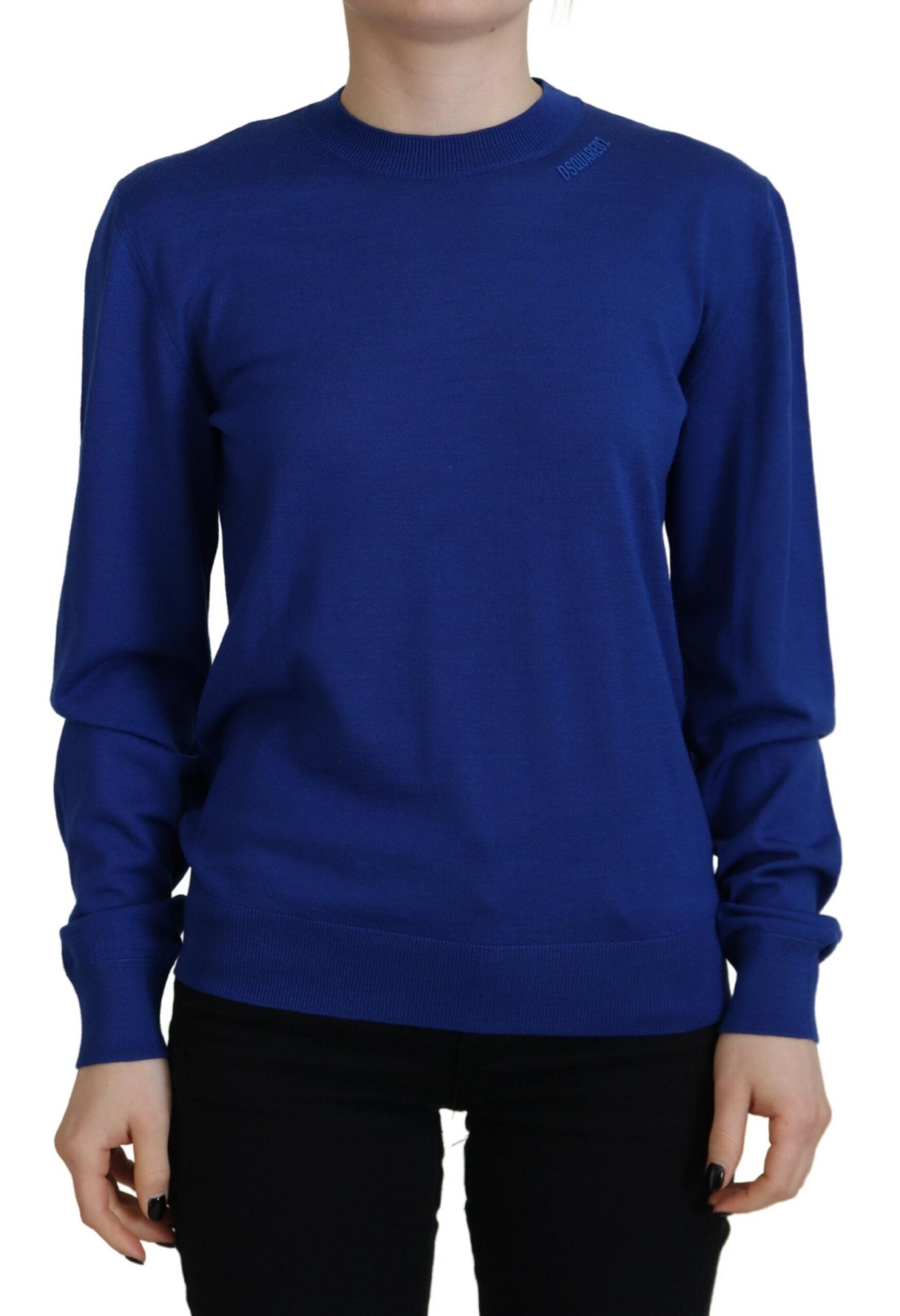 Pull à manches longues et col rond Dsquared² bleu, style décontracté et casual, visible en image.