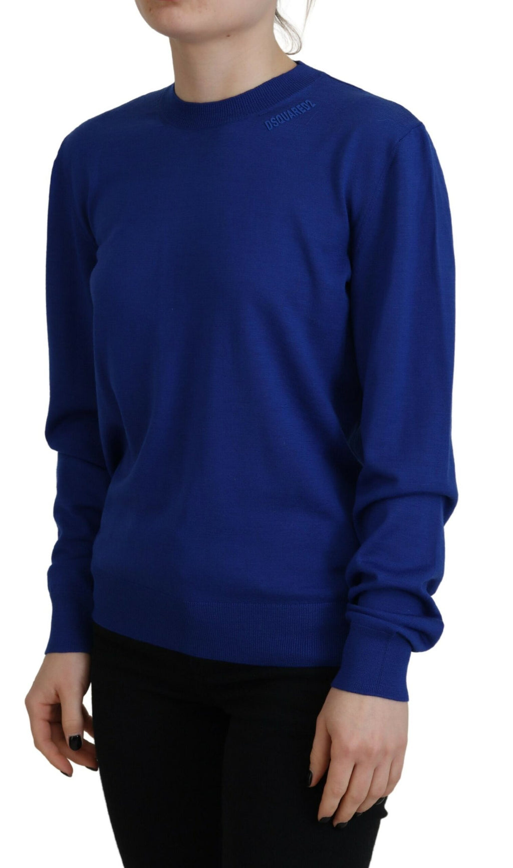 Pull homme à manches longues et col rond Dsquared² bleu, style casual et confortable.