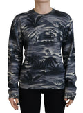 Pull noir à manches longues Dsquared² avec motif impression ciel orageux, style décontracté et moderne.