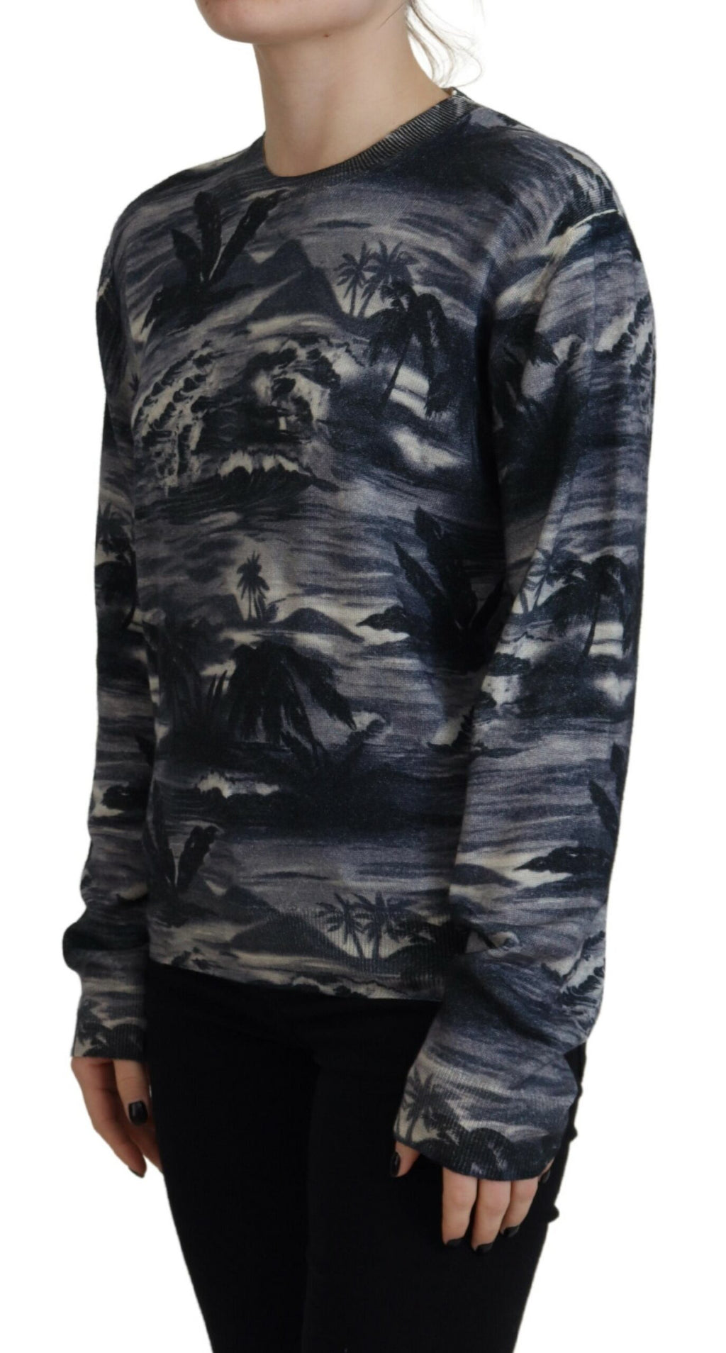 Pull à manches longues noir Dsquared² avec motif ciel orageux, style décontracté et moderne, parfait pour un look casual.