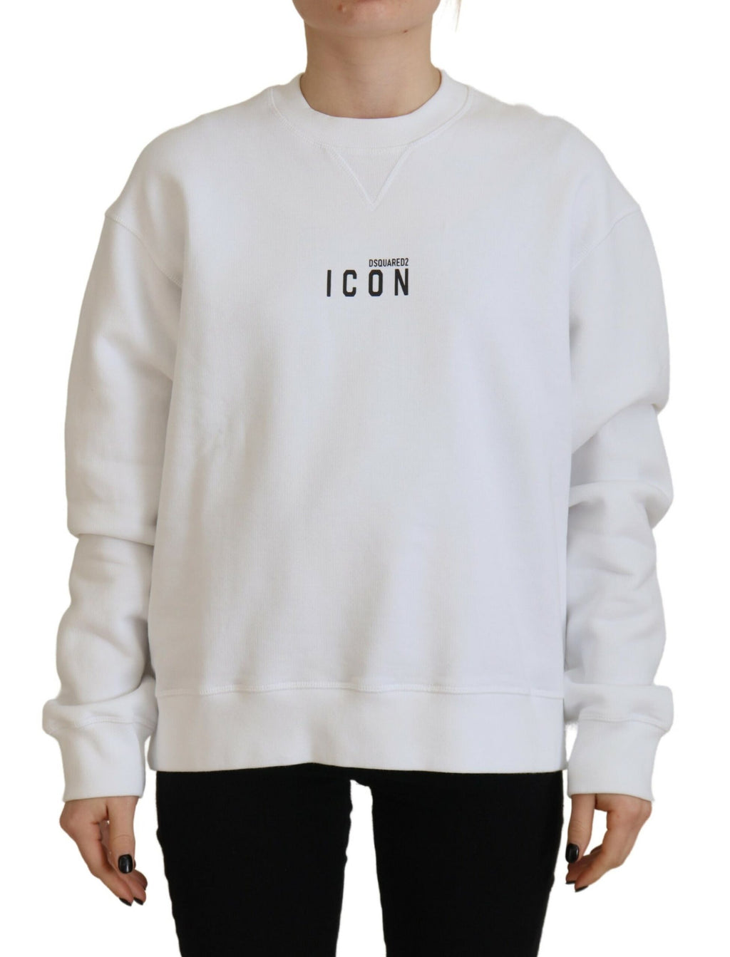 Pull à manches longues blanc en coton imprimé de Dsquared², col rond, version élégante et confortable.
