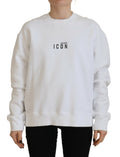 Pull à manches longues blanc en coton imprimé de Dsquared², col rond, version élégante et confortable.