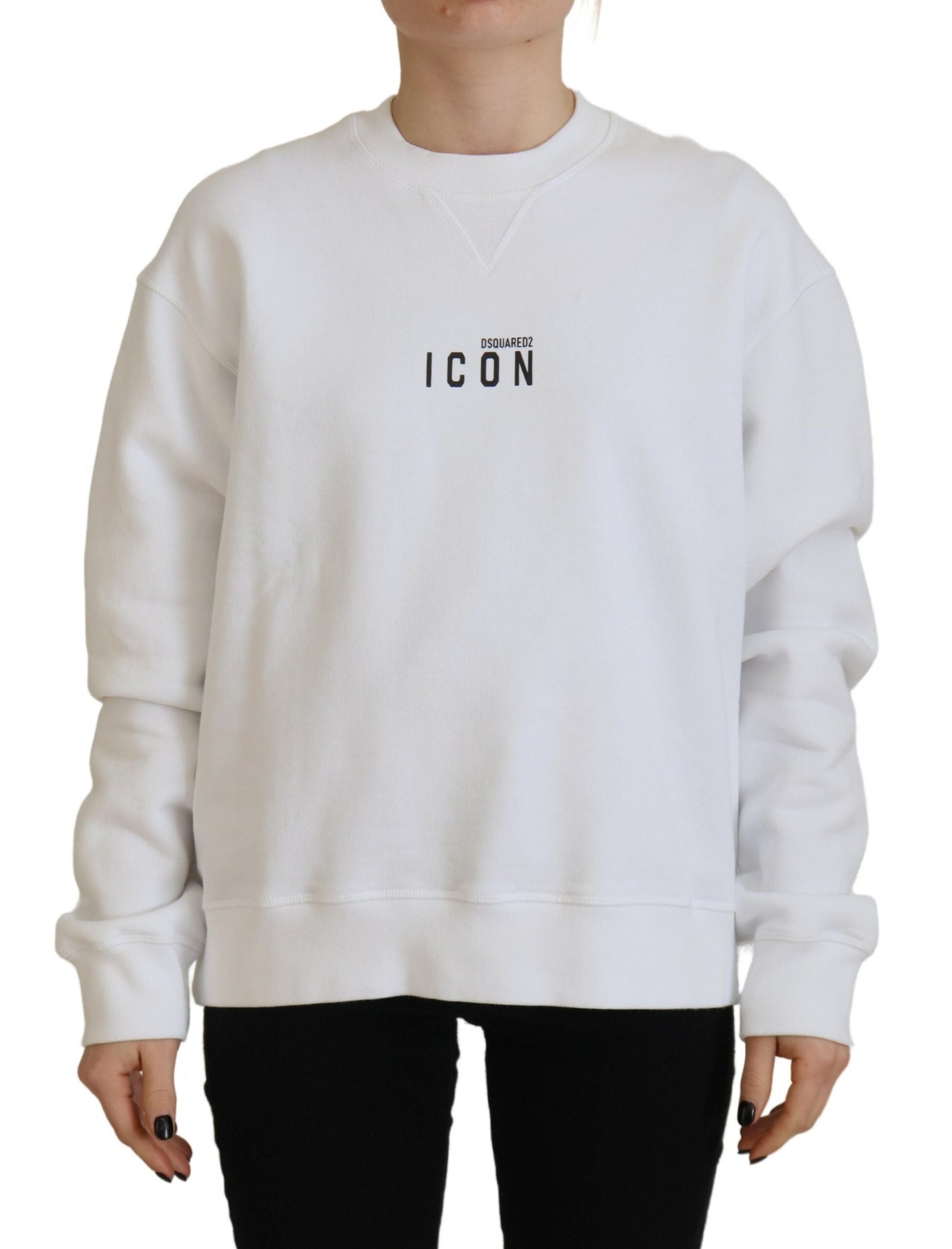 Pull à manches longues blanc en coton imprimé de Dsquared², col rond, version élégante et confortable.
