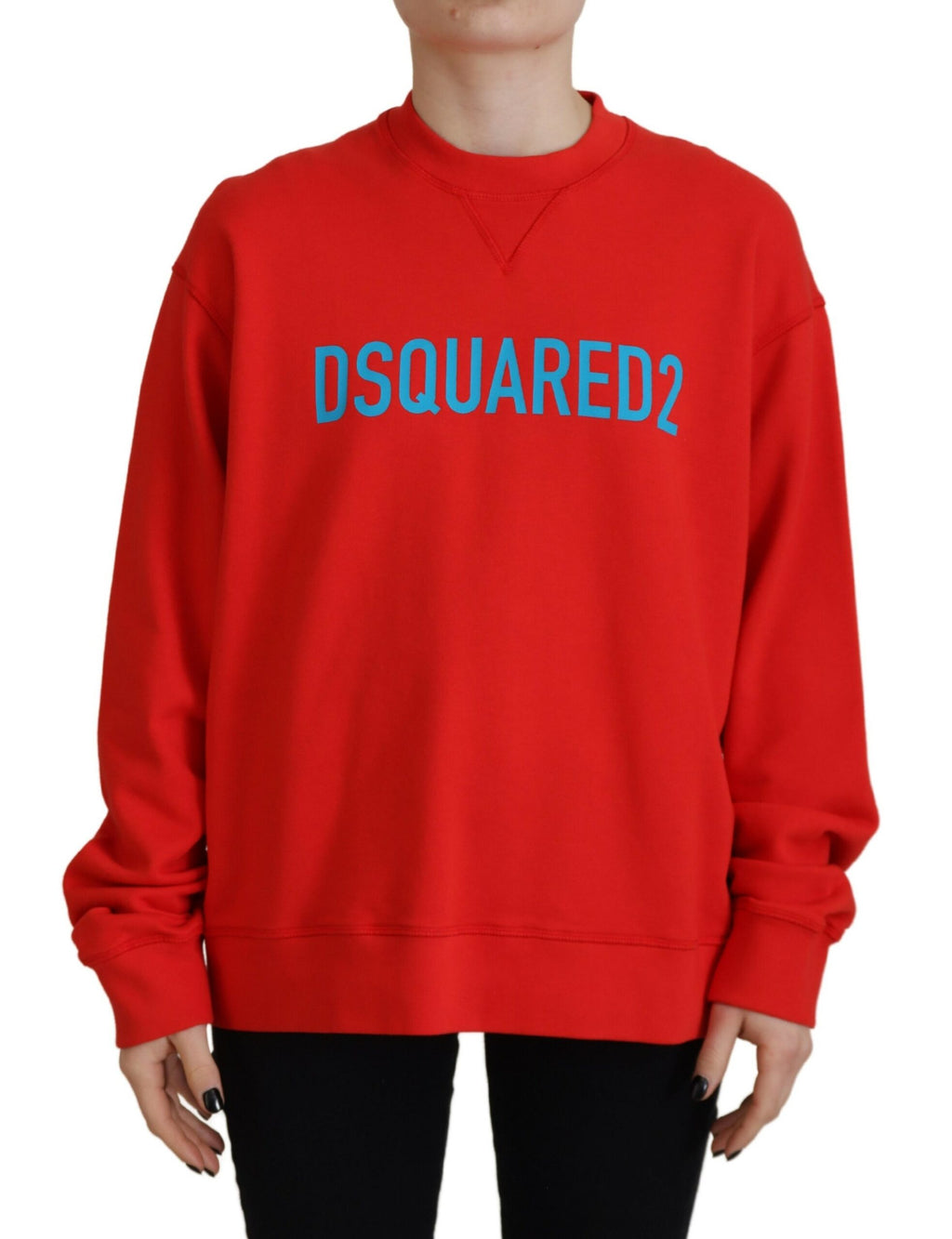 Pull à manches longues en coton rouge avec imprimé de la marque Dsquared², col rond, style décontracté.