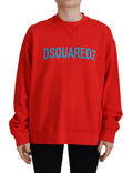 Pull à manches longues en coton rouge imprimé de Dsquared², col rond, style décontracté et moderne.