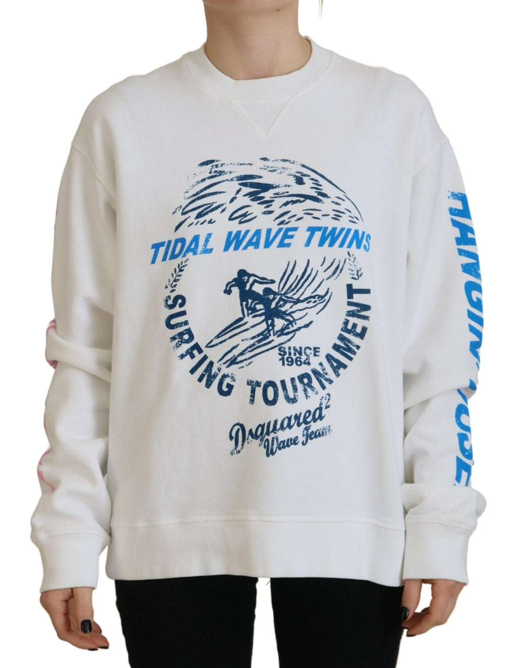 Pull en coton blanc imprimé pour femmes de Dsquared², à manches longues et style décontracté.