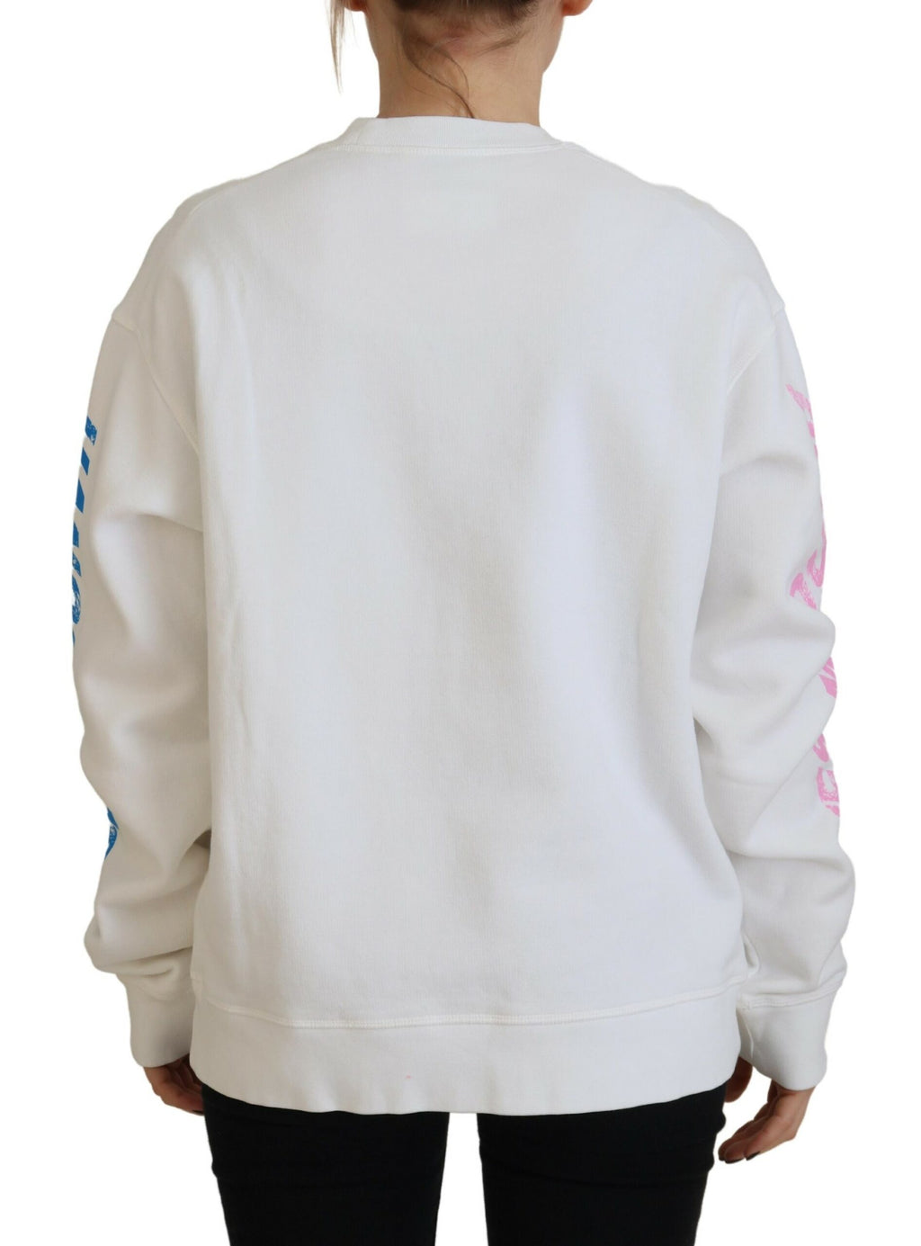 Pull en coton blanc imprimé pour femmes de Dsquared² avec manches longues et design tendance.