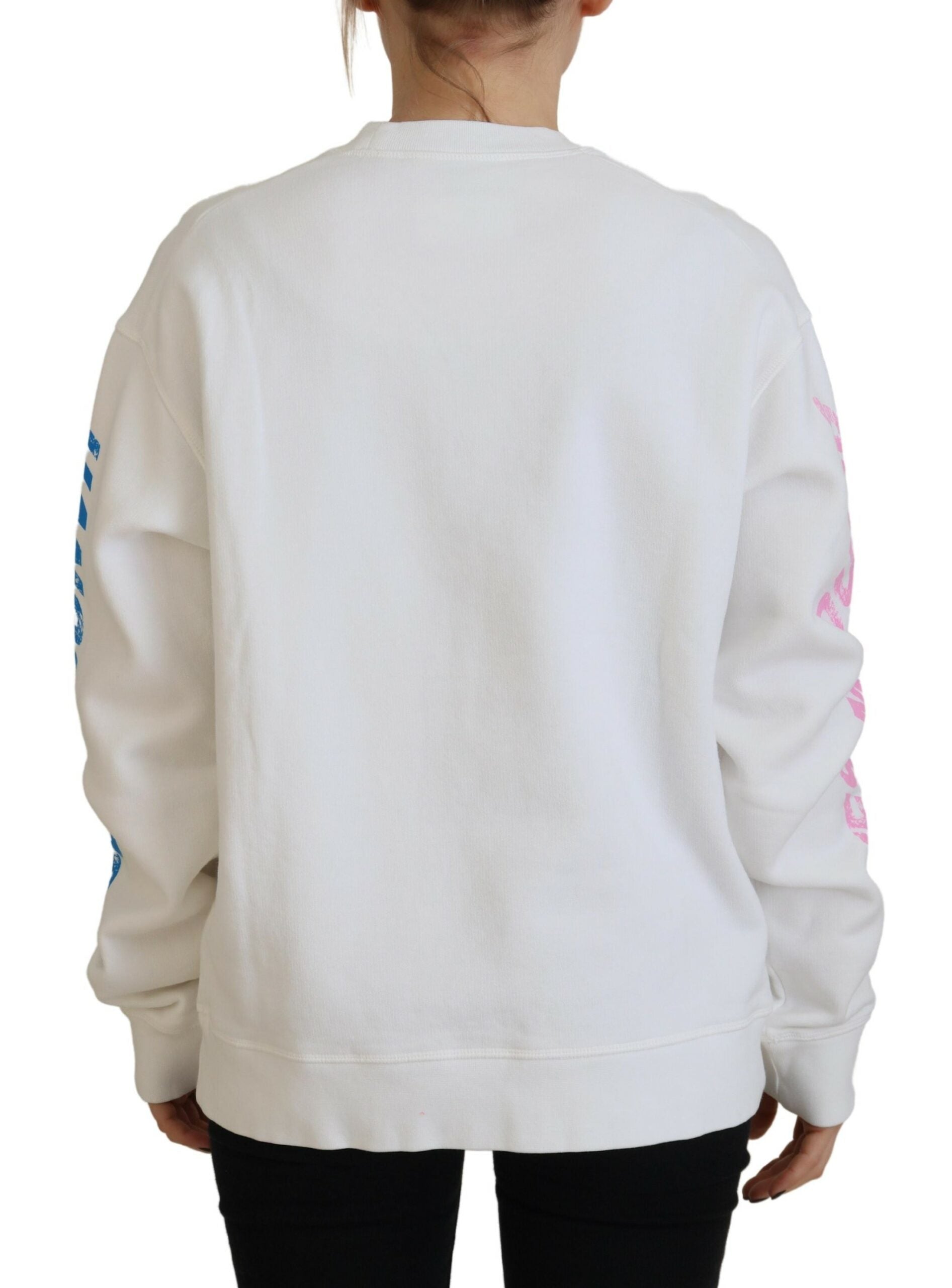 Pull en coton blanc imprimé pour femmes de Dsquared² avec manches longues et design tendance.