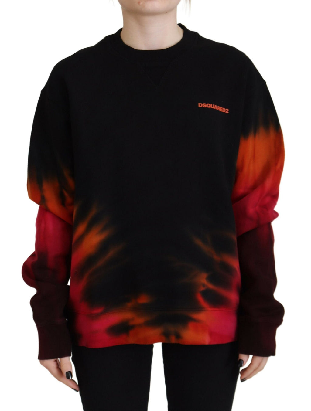 Pull en laine noire à manches longues avec logo et motif tie-dye de Dsquared² pour femme, style décontracté et tendance.