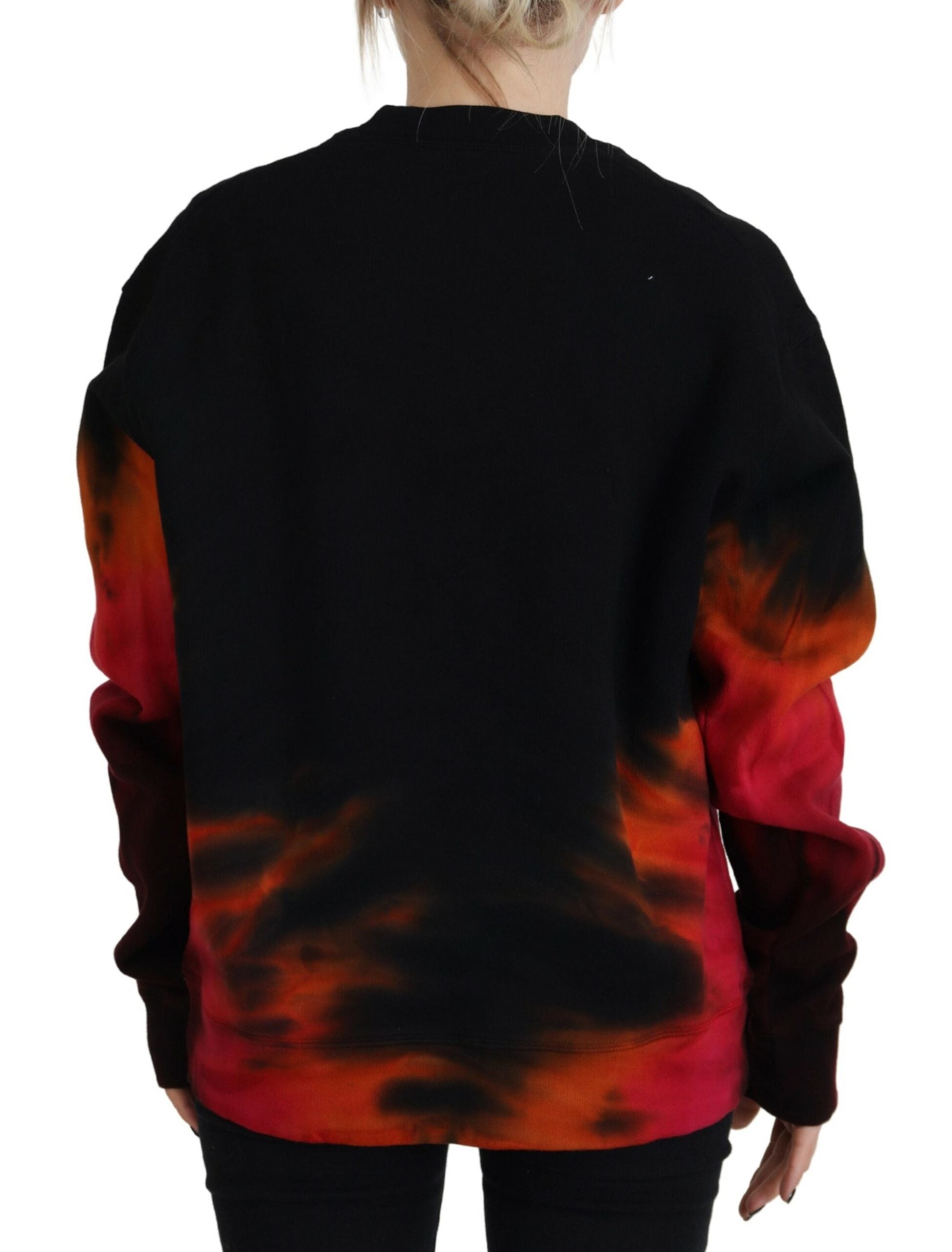 Pull à manches longues pour femme Dsquared², motif tie-dye noir avec logo, style décontracté et tendance.