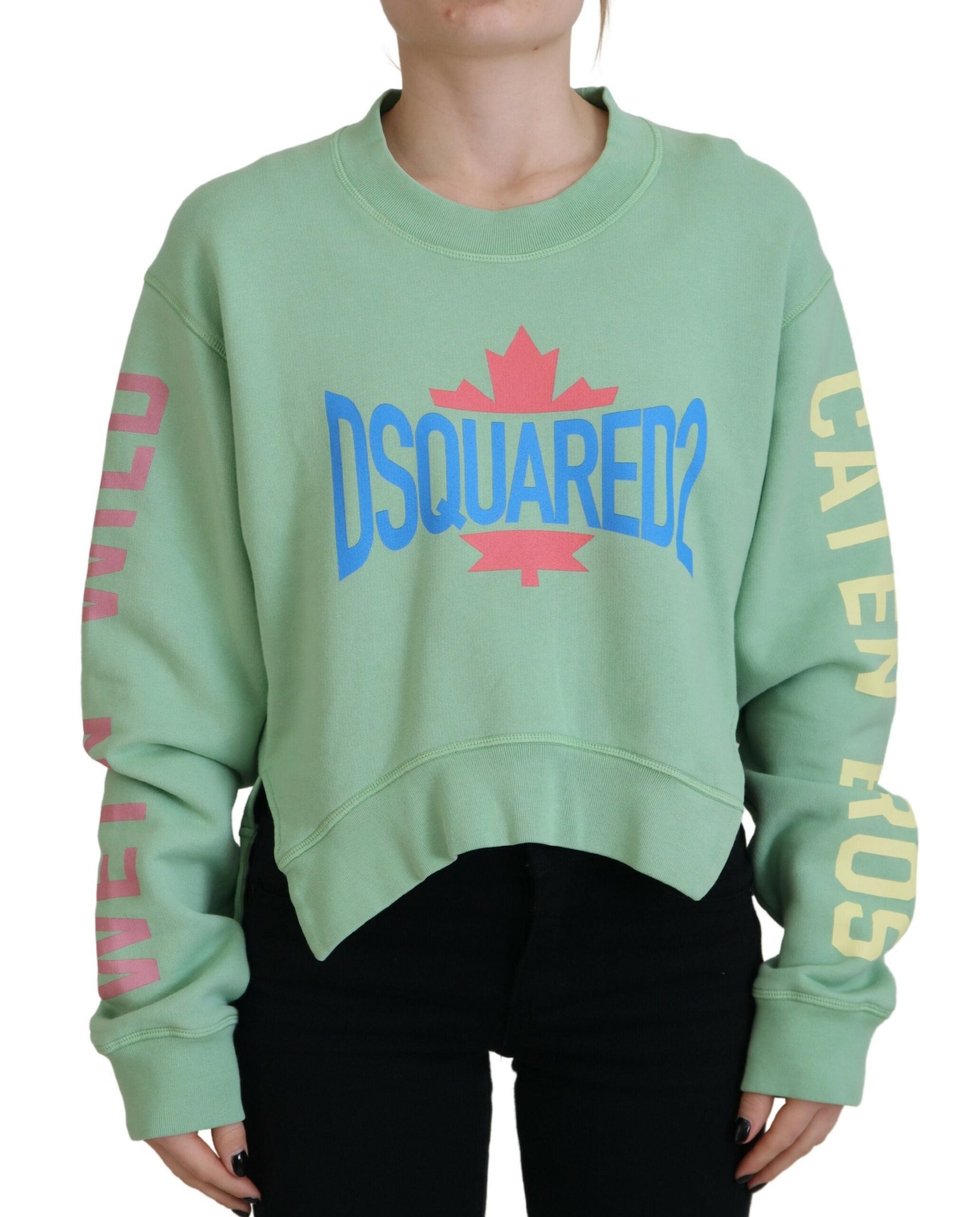 Pull en laine vert de Dsquared² avec logo imprimé, col rond et manches longues, style décontracté et moderne.