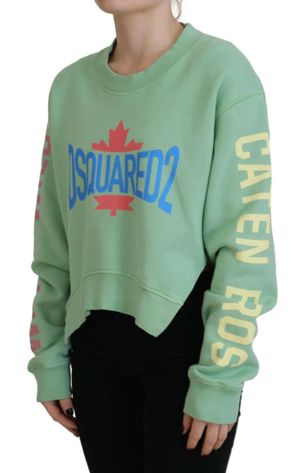 Pull à manches longues gris avec logo imprimé vert de Dsquared², col rond, style décontracté et moderne.