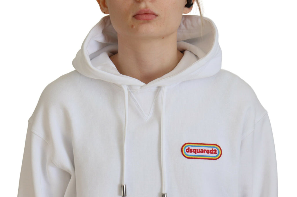 Sweat à capuche blanc en coton Dsquared² avec logo brodé, coupe décontractée et bande à logo sur la poitrine.