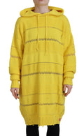 Pull à capuche en coton jaune Dsquared², pull-over tricoté, visible avec détails de la capuche et texture douce.