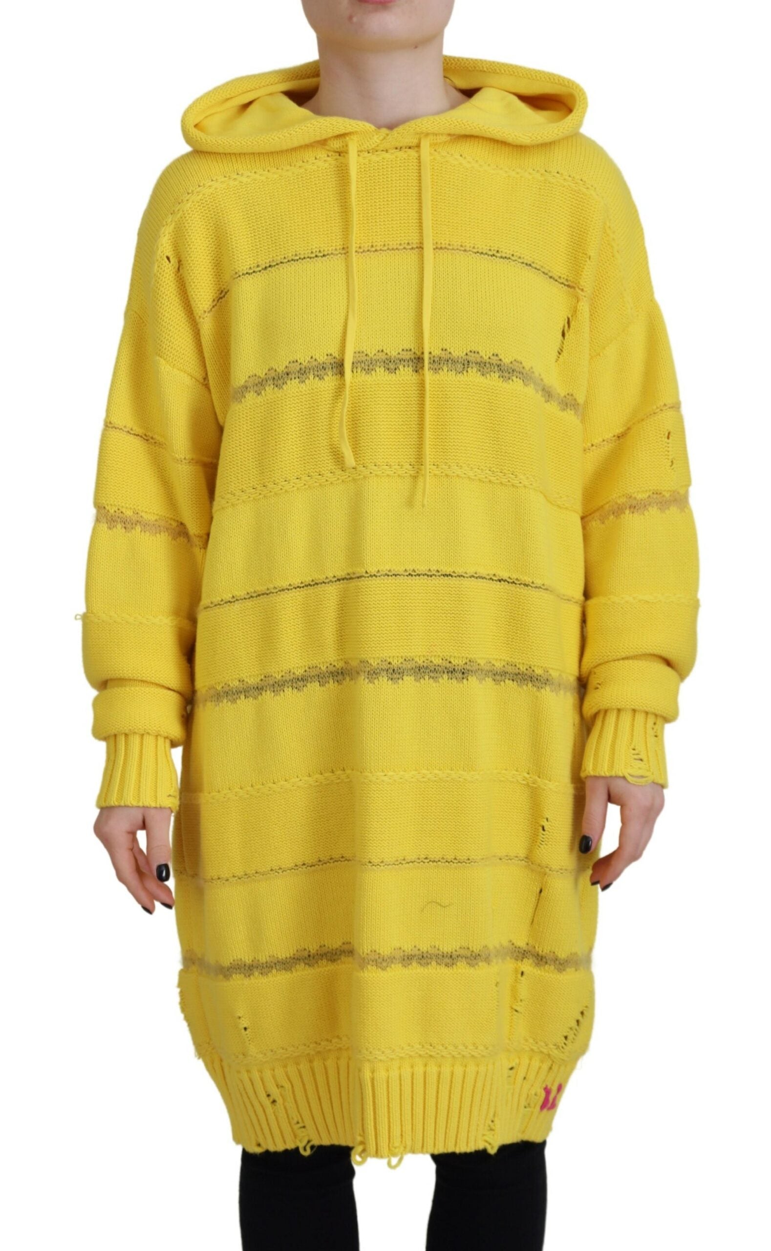 Pull à capuche en coton jaune Dsquared², pull-over tricoté, visible avec détails de la capuche et texture douce.