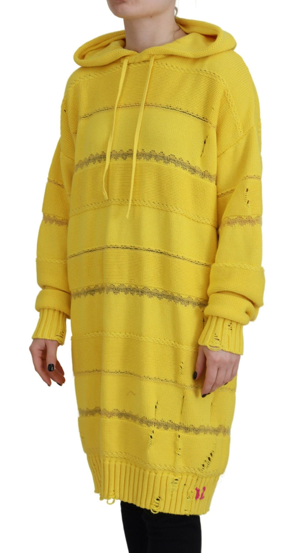Pull à capuche en coton jaune Dsquared², pull-over tricoté avec détails visibles, mode décontractée et confortable.
