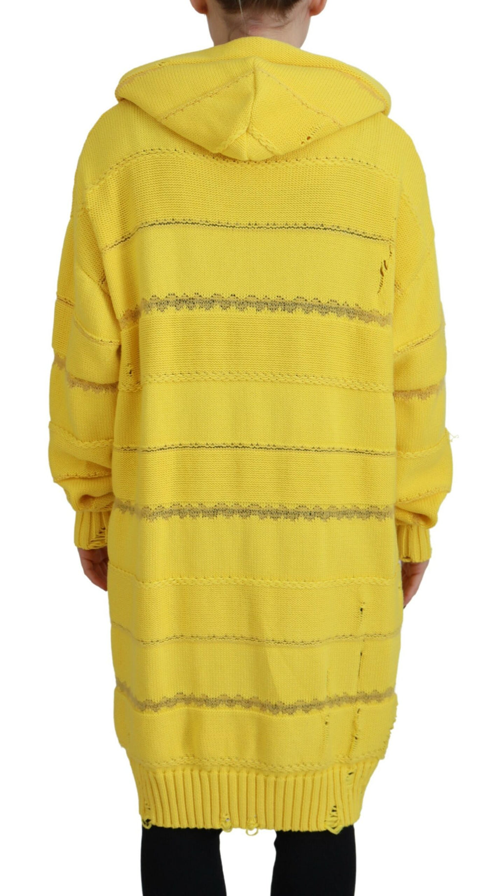 Sweat à capuche en coton jaune de Dsquared², pull-over tricoté, vue de face avec capuche et manches longues.