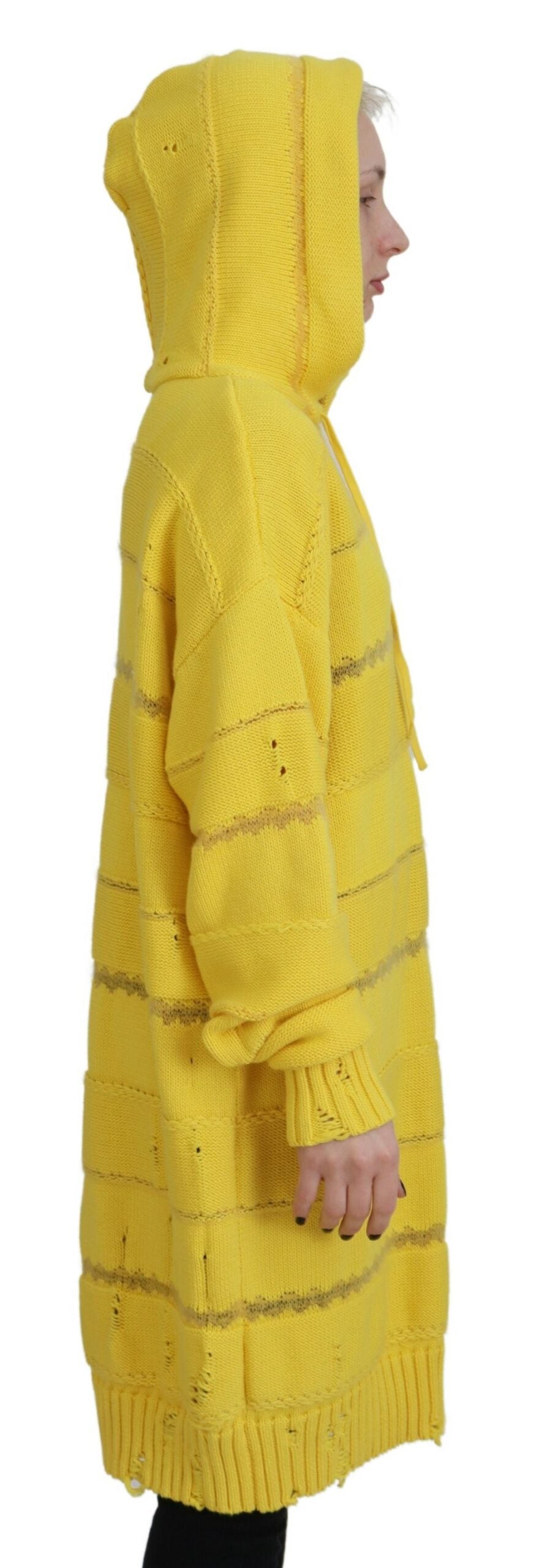 Pull à capuche en coton jaune de Dsquared², pull-over tricoté pour homme, détail visible avec capuche et texture douce.