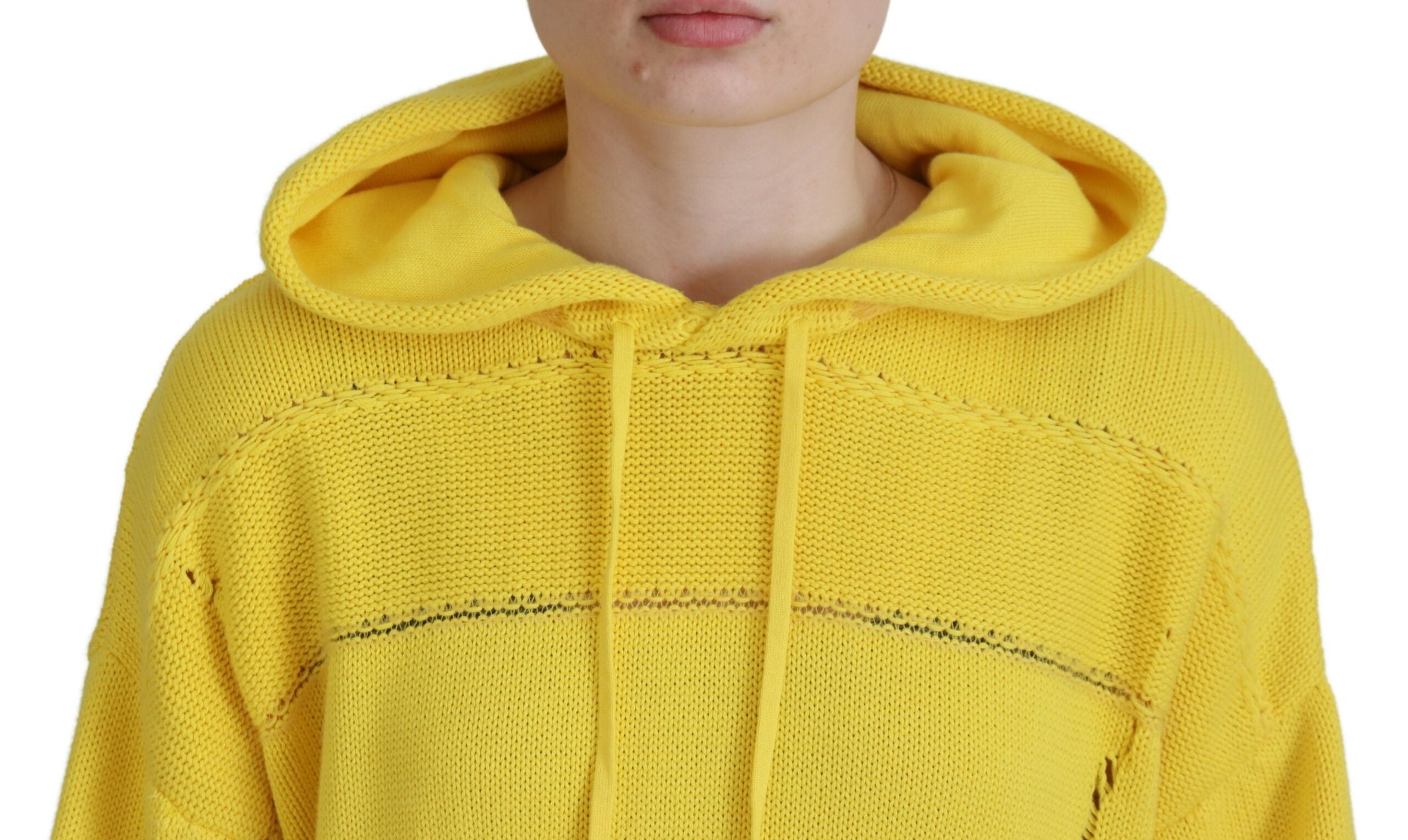 Pull à capuche en coton jaune Dsquared², pull-over tricoté, vue de face.