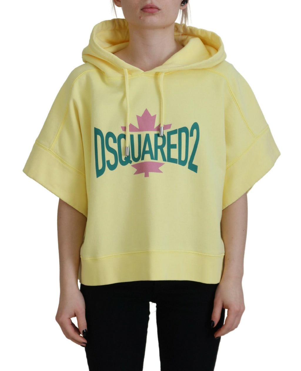 Sweat à capuche en coton jaune avec logo imprimé Dsquared², version décontractée avec capuche et manches longues.