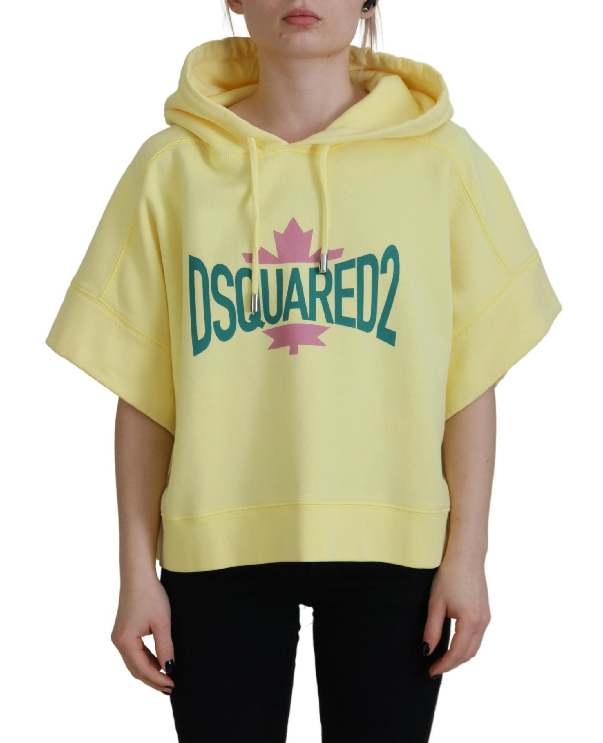 Sweatshirt en coton jaune avec logo imprimé Dsquared², pull à capuche décontracté pour homme.